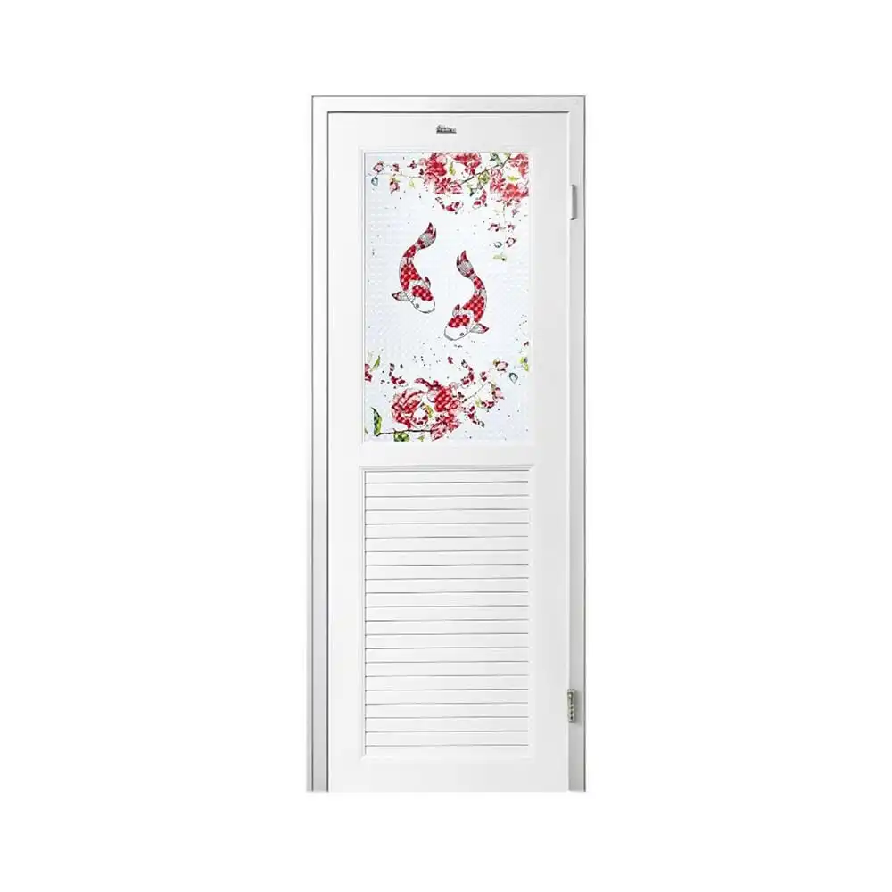 ชุดประตูห้องน้ำพร้อมวงกบ UPVC ไม่เจาะลูกบิด ASARA G924 ลายปลาคาร์ฟ 70x180 ซม. สีขาว-1