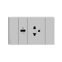 ชุดเต้ารับเดี่ยว 3 ขา + USB 1 ช่อง SCHNEIDER A70426USB_UST_GY สีเทา