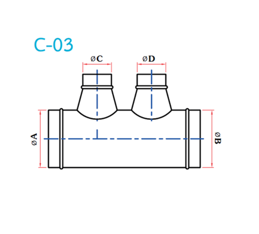 อุปกรณ์ท่อลม C-03 4ทางลด ขาคู่ ฐานเอียง 2 ด้าน-1