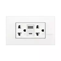 ชุดเต้ารับคู่ 3 ขา พร้อมที่ชาร์จ USB และ Type C BTICINO AE4185AC สีขาว