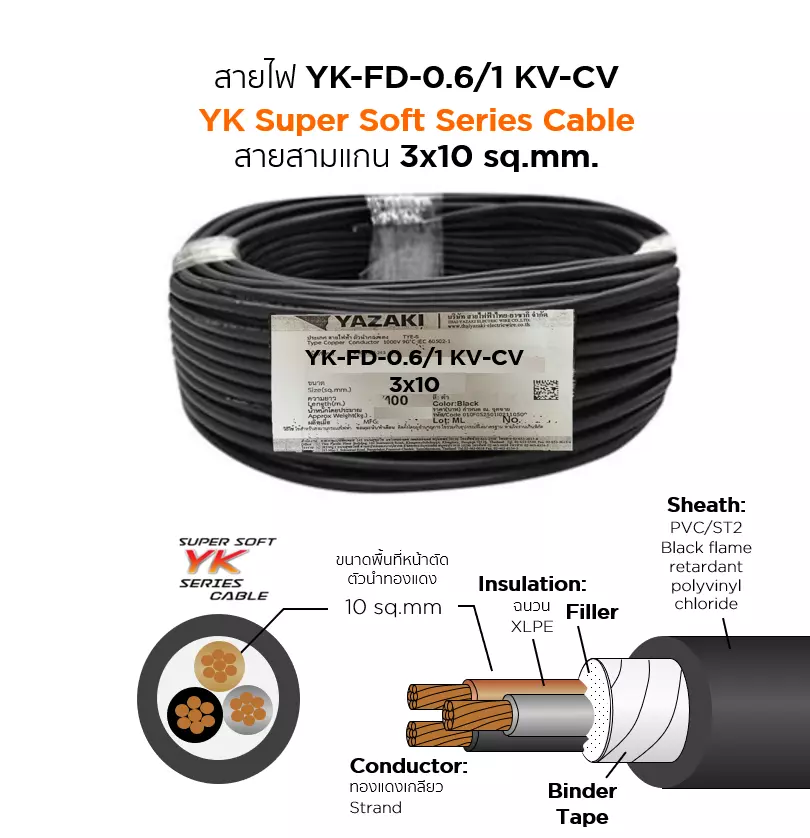 สายไฟ YK FD-CV 3x10 ตร.มม. YAZAKI 0.6/1 kV-1