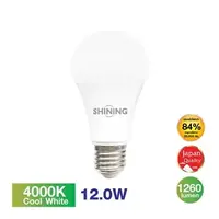 หลอดไฟ LED E27 12W คูลไวท์ ทรงลูกแพร์ SHINING A60