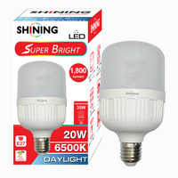 หลอดไฟ LED E27 20W เดย์ไลท์ ทรงกระบอก SHINING SUPER BRIGHT