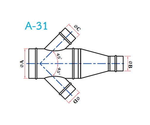 อุปกรณ์ท่อลม A-31 4ทางเฉียง+ข้อลด-1
