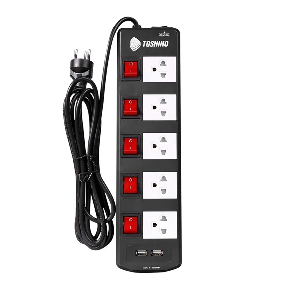 รางปลั๊กไฟ5ช่อง5สวิตซ์2USB TIS515USB-3M-1
