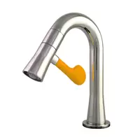 Single faucet for washbasin with LED light, Soft Paddle model, COTTO CT1301C43YL#WH, yellow soft handle (white faucet body)