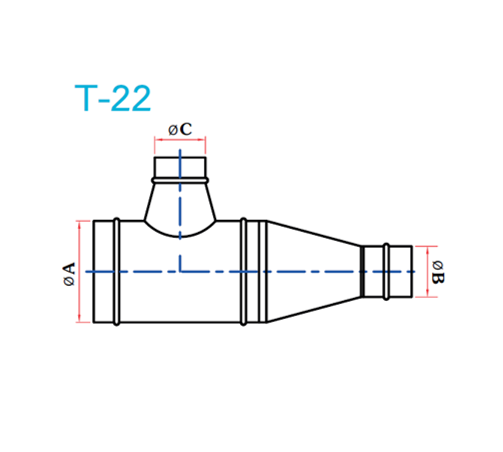 อุปกรณ์ท่อลม T-22 3ทางT+ข้อลด-1