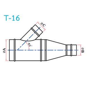 อุปกรณ์ท่อลม T-16 3ทางเฉียง+ข้อลด-1