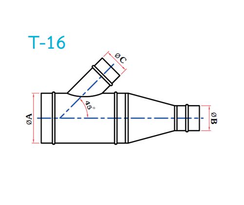 อุปกรณ์ท่อลม T-16 3ทางเฉียง+ข้อลด-1