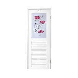 ชุดประตูห้องน้ำพร้อมวงกบ UPVC ไม่เจาะลูกบิด ASARA G922 ลายดอกไม้แดง 70x180 ซม. สีขาว-1