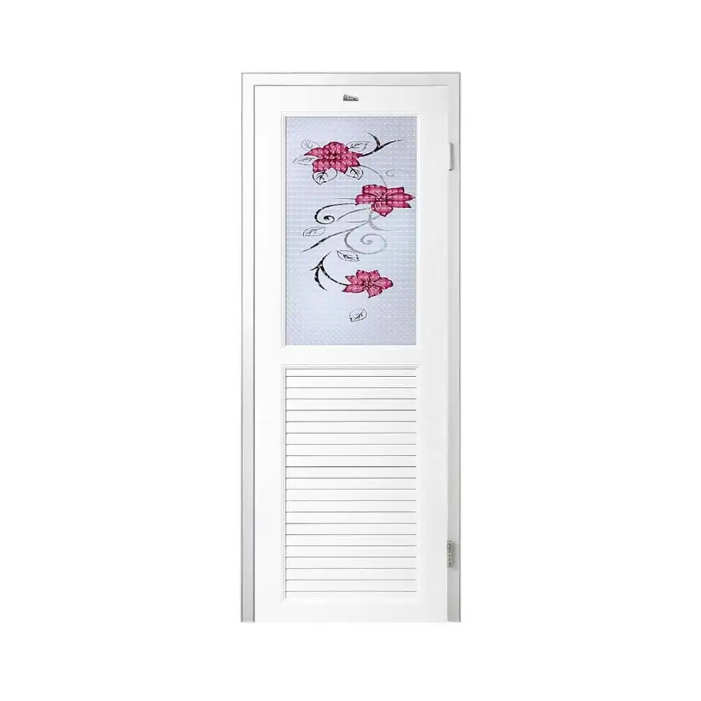 ชุดประตูห้องน้ำพร้อมวงกบ UPVC ไม่เจาะลูกบิด ASARA G922 ลายดอกไม้แดง 70x180 ซม. สีขาว-1