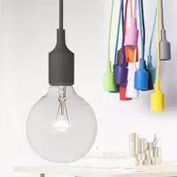 Hanging cord, silicone, E27 socket, black, HEAP