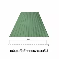 เมทัลชีทลอนรั้ว/ผนัง พาแนลริบ 0.47 มม. AZ70 มอก. สีเขียวบานาน่า ลีฟ บลูสโคปแซคส์
