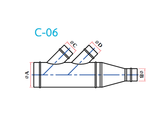 อุปกรณ์ท่อลม C-06 4ทางเฉียง ขาคู่ + ข้อลด-1