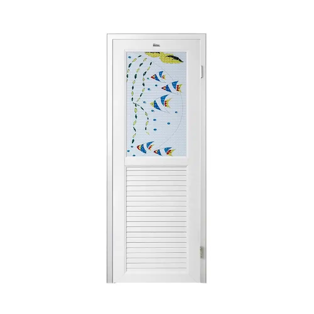 ชุดประตูห้องน้ำพร้อมวงกบ UPVC ไม่เจาะลูกบิด ASARA G921 ลายปลาทะเล 70x180 ซม. สีขาว-1