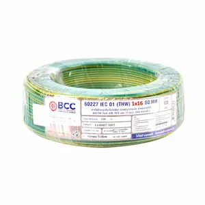 สายไฟ THW 1x16 ตร.มม. สีเขียวแถบเหลือง BCC 100 เมตร