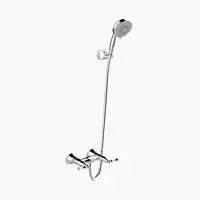 ก๊อกผสมยืนอาบแบบติดผนัง พร้อมฝักบัวสายอ่อน สีโรสโกลด์ KOHLER K-99031T-4-CP