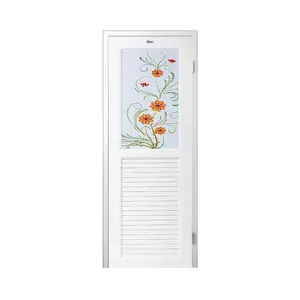 ชุดประตูห้องน้ำพร้อมวงกบ UPVC ไม่เจาะลูกบิด ASARA G923 ลายดอกไม้เหลือง 70x180 ซม. สีขาว-1