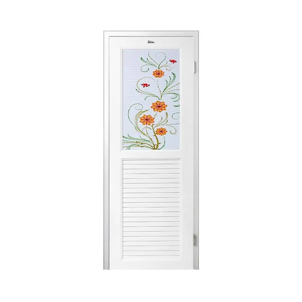 ชุดประตูห้องน้ำพร้อมวงกบ UPVC ไม่เจาะลูกบิด ASARA G923 ลายดอกไม้เหลือง 70x180 ซม. สีขาว-1