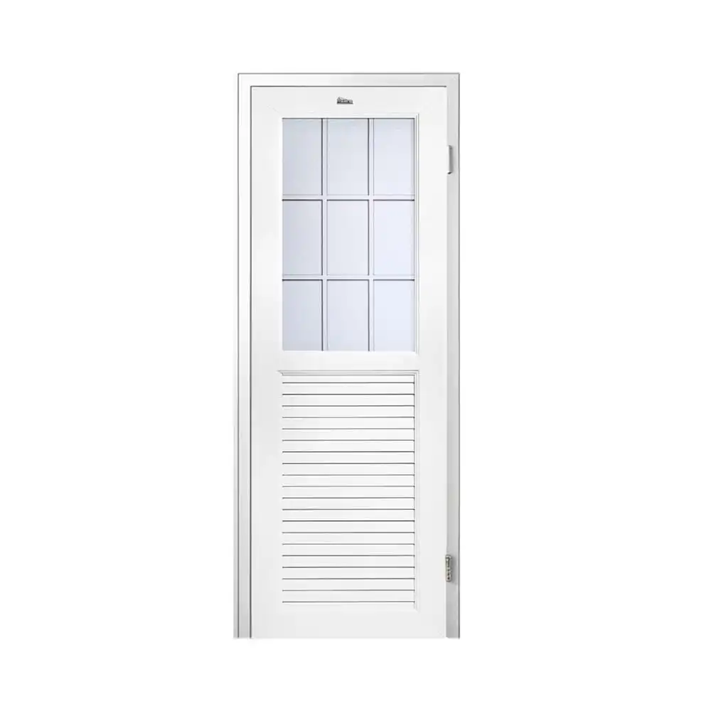 ชุดประตูห้องน้ำพร้อมวงกบ UPVC ไม่เจาะลูกบิด ASARA G932 ลาย 9 ช่อง 70x180 ซม. สีขาว-1