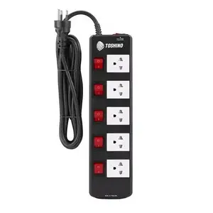 5-socket power strip, 5 switches, TIS515 3M BK TOSH-1