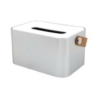 TISSUE BOX LEATHER HANDLE KECH SILVER