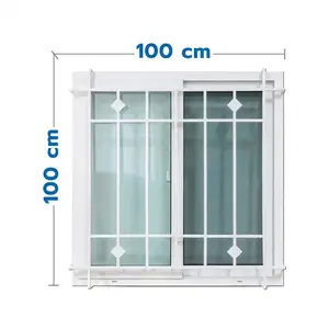 หน้าต่างบานเลื่อน UPVC เหล็กดัด HOFFEN 100x100 ซม. สีขาว-1