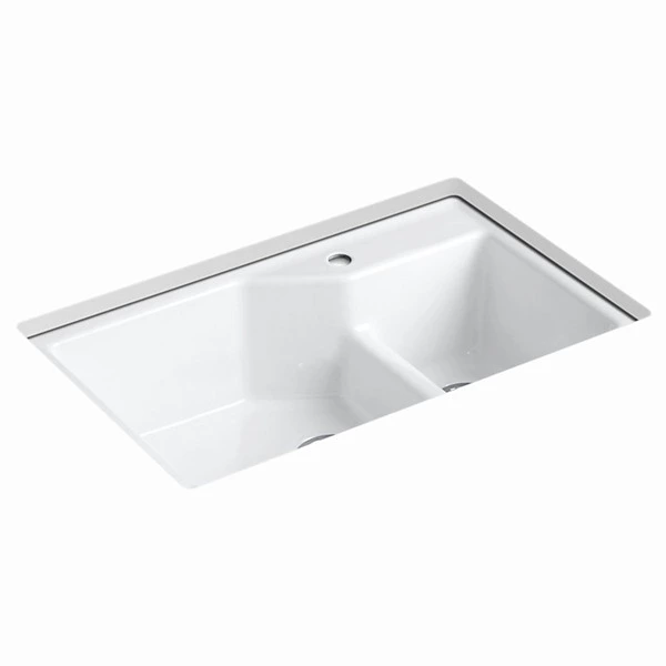 KOHLER K-3886X-2S-0 อ่างล้างจานเหล็กหล่อ 2 หลุม รุ่น อินดิโอ้ (เจาะรูสำหรับก๊อกคาร์บอน)-1