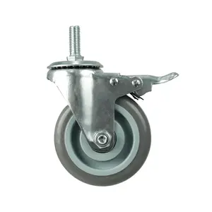DEXZON TPR rubber caster, rotating screw, with brake, 4 inches, gray-1