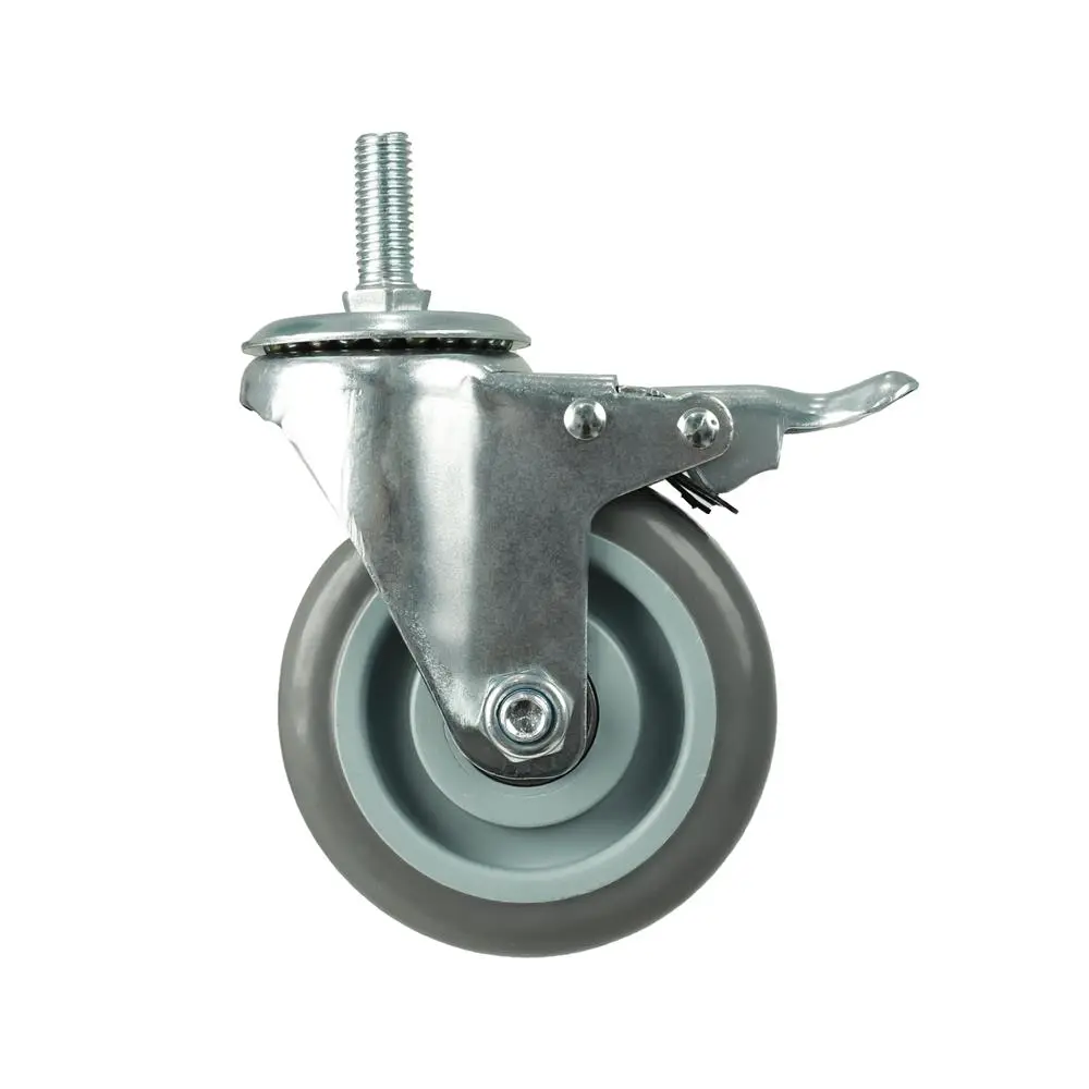 DEXZON TPR rubber caster, rotating screw, with brake, 4 inches, gray-1