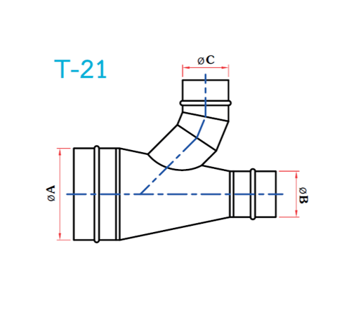 อุปกรณ์ท่อลม T-21 3ทางลดเฉียง+45-1