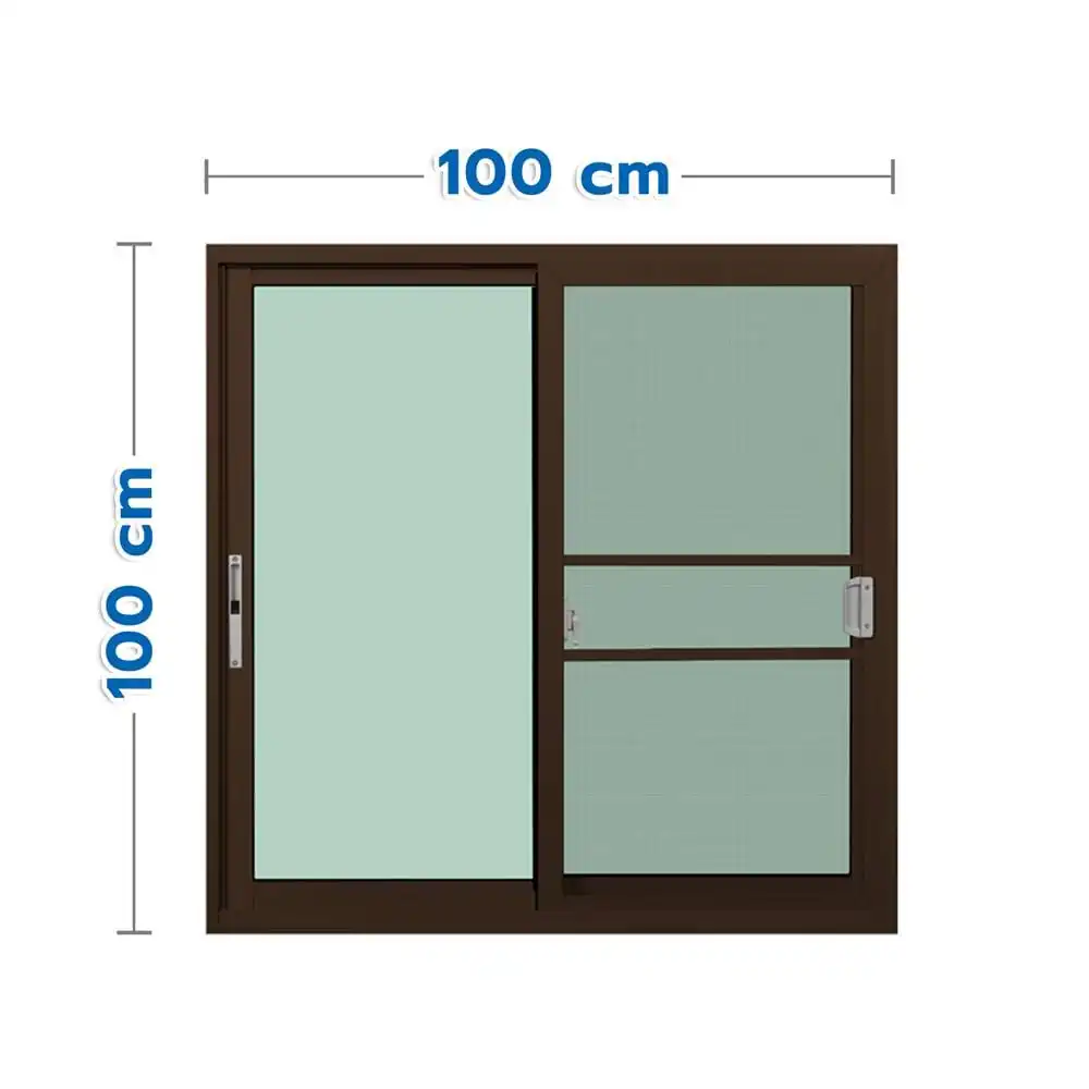หน้าต่างบานเลื่อน อะลูมิเนียม S-S มุ้ง KPA 100x100 ซม. สีชา-1