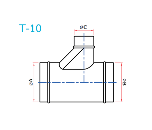 อุปกรณ์ท่อลม T-10 3ทางT ฐานเอียง 1 ด้าน-1