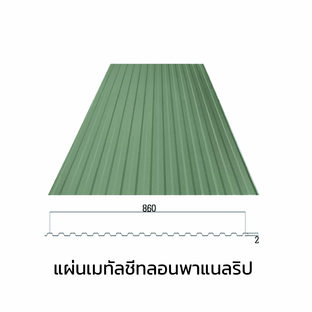 เมทัลชีทลอนรั้ว/ผนัง พาแนลริบ 0.35 มม. AZ70 มอก. สีเขียวบานาน่า ลีฟ บลูสโคปแซคส์-1