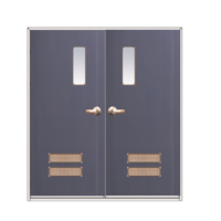 ประตูเหล็ก DoorTech บานคู่ ED-01 Hair Line Two Tone