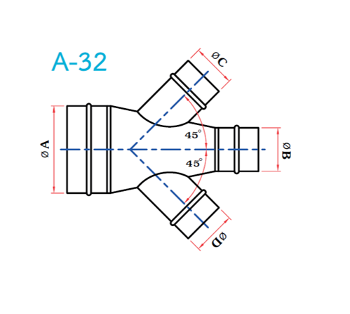 อุปกรณ์ท่อลม A-32 4ทางลดปลาย-1