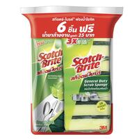 ฟองน้ำ+ใยขัด 3x4"(6ชิ้น) ฟรีน้ำยาล้างจาน