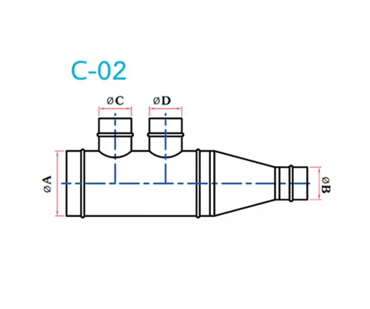 อุปกรณ์ท่อลม C-02 4ทาง ขาคู๋ +ข้อลด-1