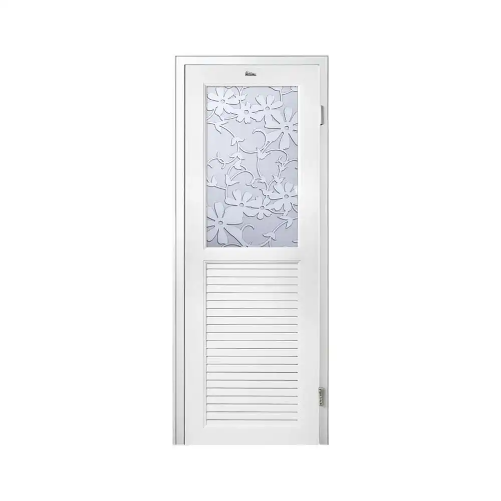 ชุดประตูห้องน้ำพร้อมวงกบ UPVC ไม่เจาะลูกบิด ASARA G931 ลายดอกไม้ขาว 70x180 ซม. สีขาว-1